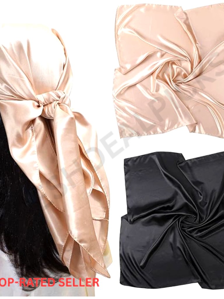 Large Satin Square Head Scarf Set Silk Like Floral Hair Bandanas Elegant Chic